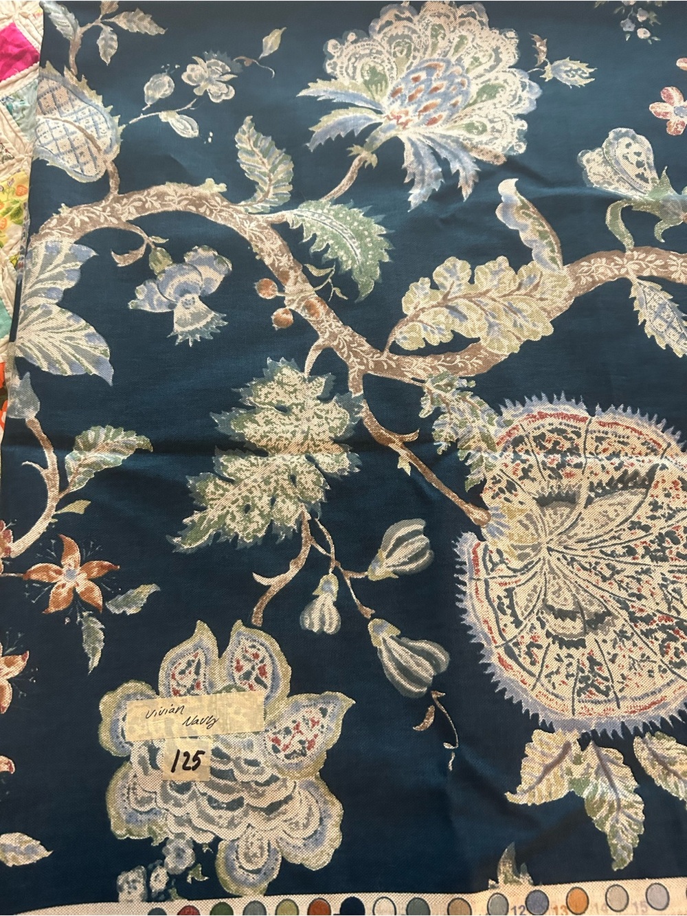 Ballard Designs Vivian Navy Jacobean Floral fabric remnant